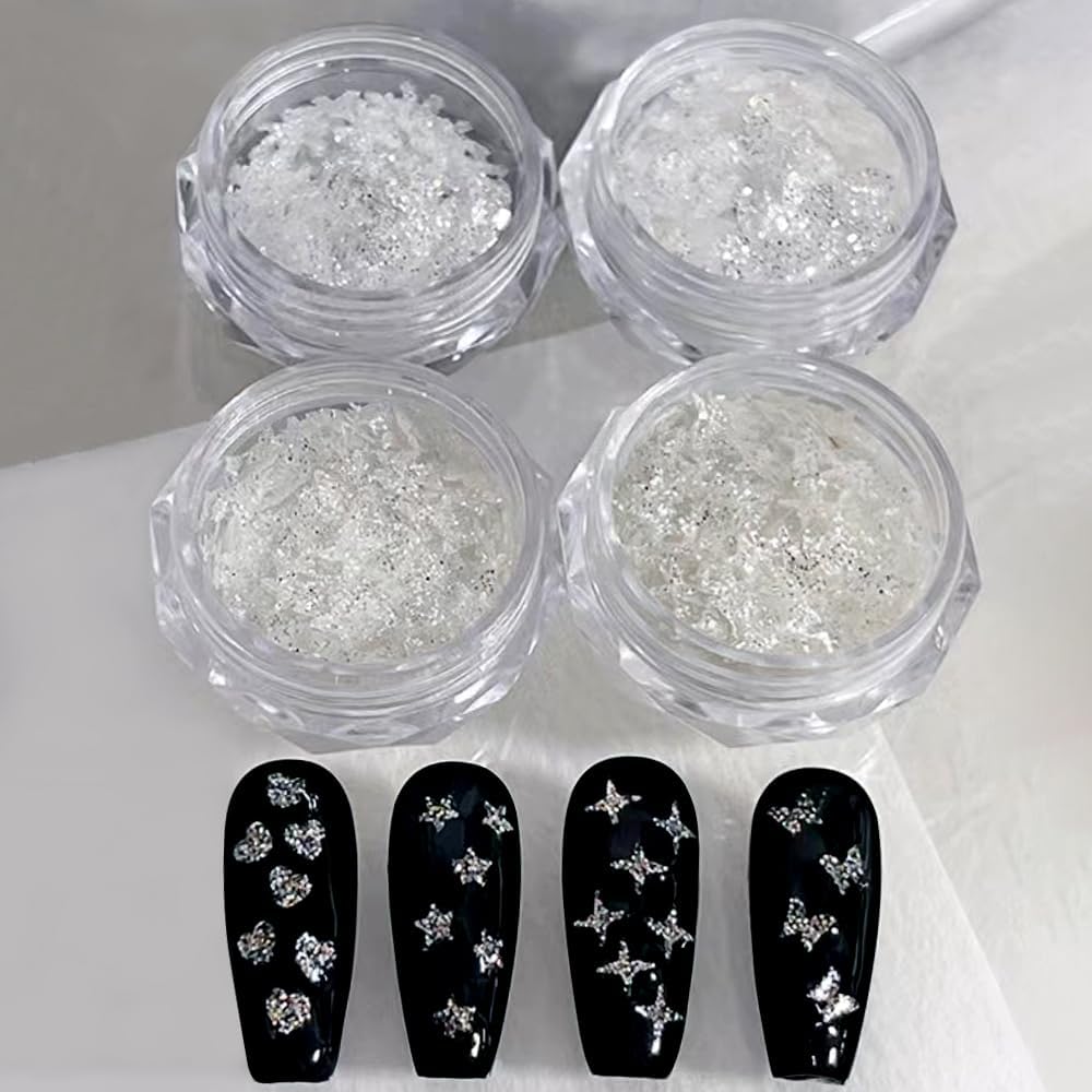 4 Boxes of 3D Chunky Glitter Nail Art Charms Stars Hearts Butterflies Holographic - Image 4