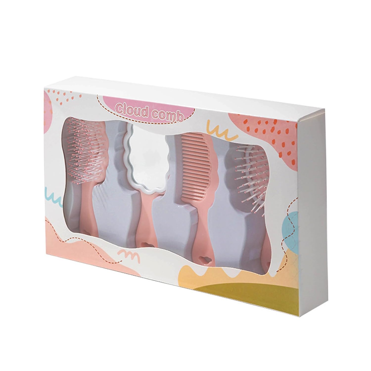 4-Piece Mini Cloud Hair Brush Comb Set with Handheld Mirror for Travel - Image 2