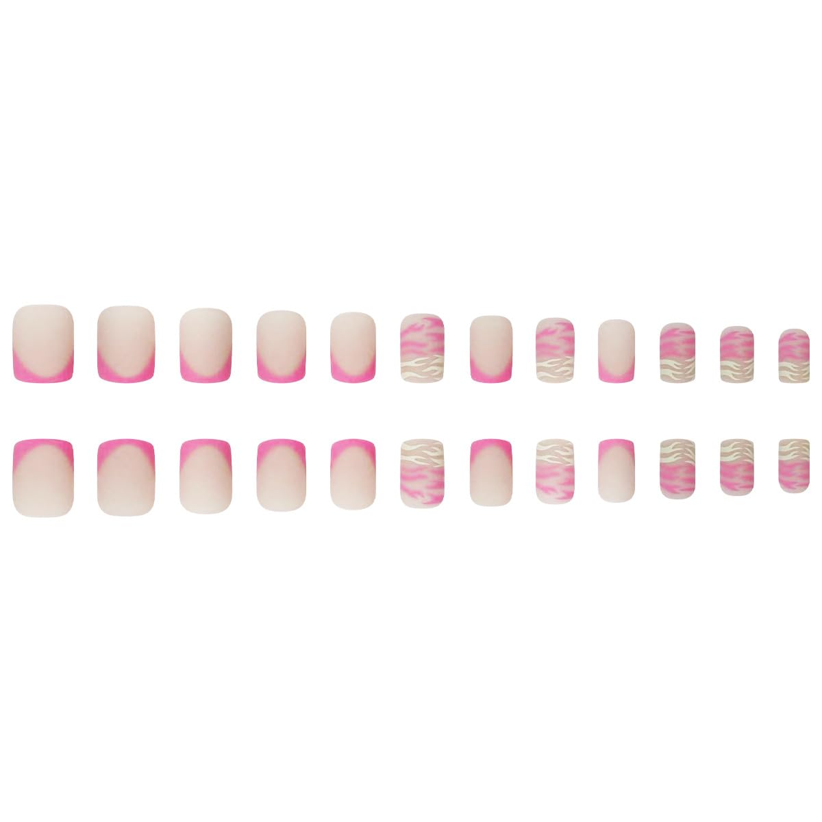 24 Pcs Short Square Frosted Pink Press-On Nails with Tiger Stripes Design for Women - Image 5