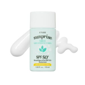 ETUDE Sunprise Sunscreen Mild Sun Milk SPF 50+ / PA++++ (55ml) | Sebum-free, Non-Sticky, Long Lasting Protection, 100% Mineral Korean Sunscreen for sensitive skin