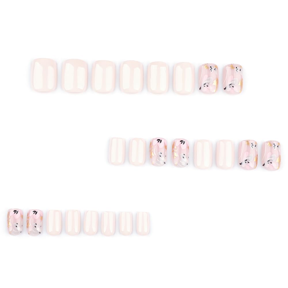 24 Piece Short Square Flower Glitter Acrylic Press On Nails Full Cover Kit for Women - Image 4