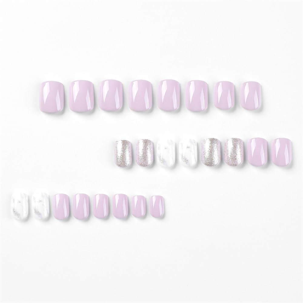 24 Piece Short Square Glitter Marble Design Acrylic Press on Nails for Women - Image 2