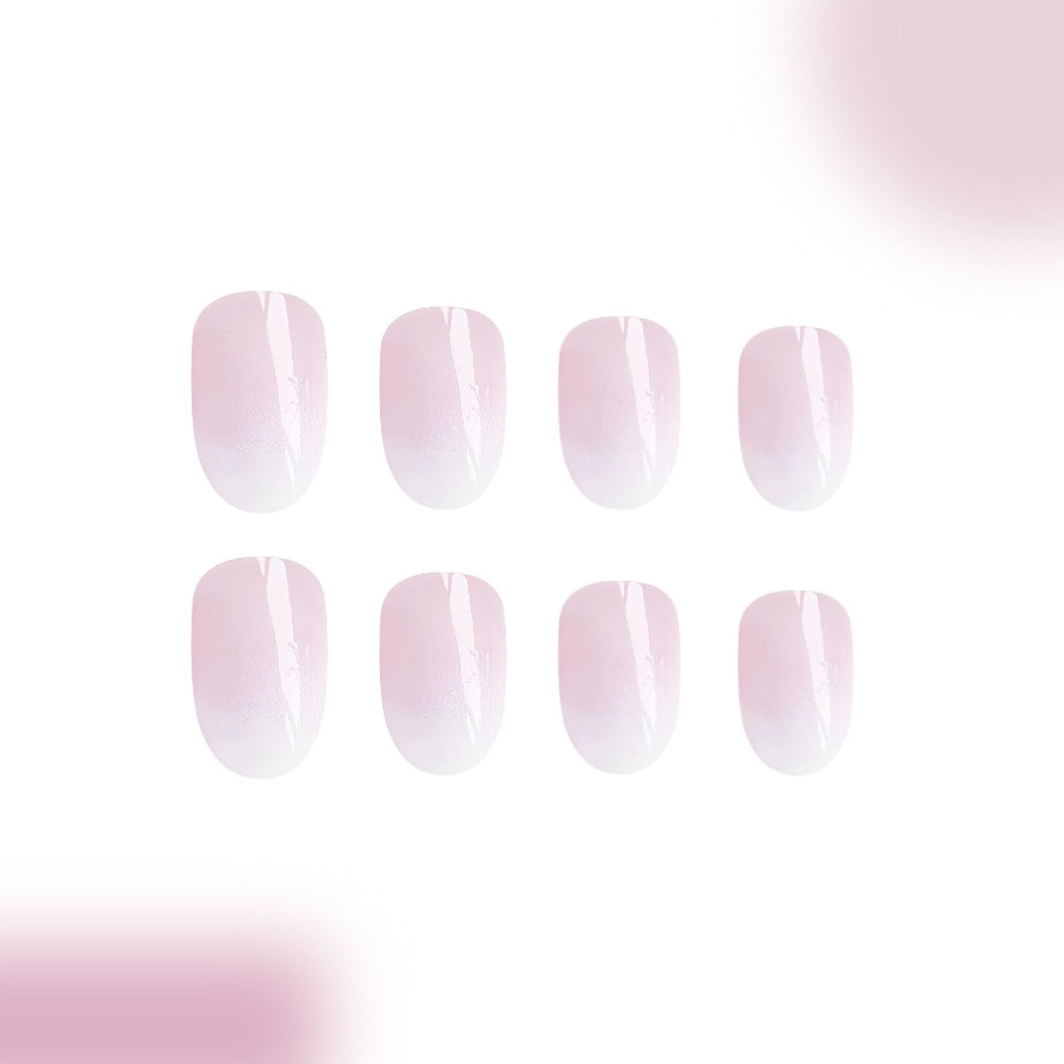 Glossy Pink White Ombre Short Oval Press On Nails Set 24 Pcs Women - Image 4