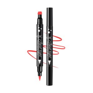 LAMUSELAND Eyeliner Stamp Wingliner, Waterproof Smudgeproof Liquid Eye Liner Gel Pen Set, Long Lasting Heart Black Thin Double Ended Pencil Makeup Tools for Women (Red Star)