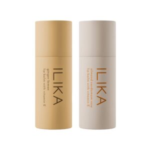 ILIKA Lip Balm, 2X Volume, Organic, Plastic-free, Vegan & Cruelty-Free, COSMOS Certified Organic, PETA Certified, Plant-Based, Biodegradable tube, 2 Pack, Ginger Lemon & Almond Cardamom Rose