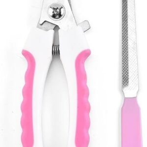 Dog Nail Trimmers and Cat Nail Clipper Set - Professional Dog Nail Clippers for Small Breeds, Heavy Duty Pet Trimmers, Safe Cat Claw Clippers, Ideal for Cats, Dogs, Puppies, Rabbits, (White/Pink)