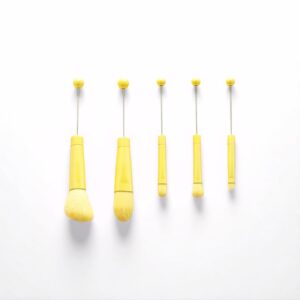 5pcs Beadable Makeup Brush Set + Free Powder Puff,DIY Angled Multi-Functional Cosmetic Brushes,Soft Synthetic Fibers,Perfect for Foundation & Eyeshadow,Ideal Gift for Women & Beginners (Yellow)
