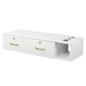 Wall Mount Styling Station Classic Locking 2 Drawers Storage Beauty Salon Equipment 3 Hair Dryer Holes Locking Cabinet for Beauty Salon or SPA, Barber Shop, Home & Bathroom (White)