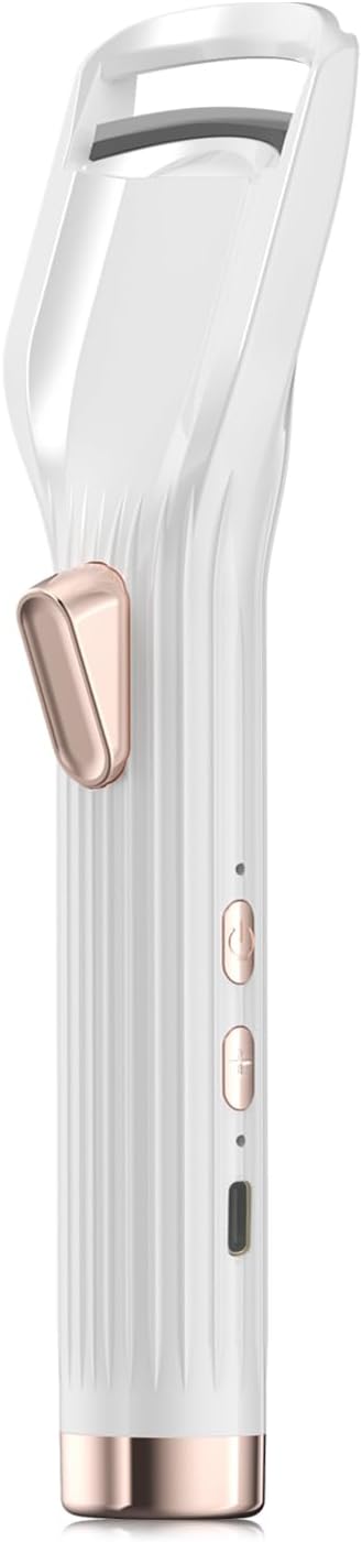 Heated Eyelash Curler Premium PRO - Fast Heat up in 8s - 24 Hours Long Lasting - Rechargeable Electric Eyelash Curler with Type-C, Innovative L Silicone, 2 Heat Modes, Anti-Burn Eyelid, White-CB