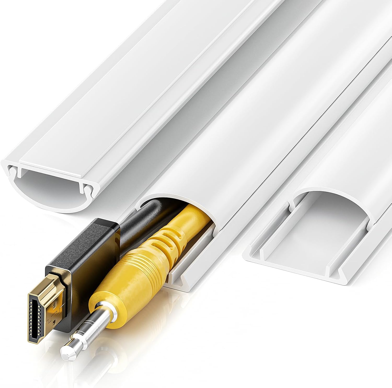 42.5in Cord Cover, Cord Hider for 1-2 Cords, Half Round Cord Covers for Wires on Wall, Adhesive Wire Hiders for TV on Wall, 3xL14.2in, W1.18 x H0.43in, White