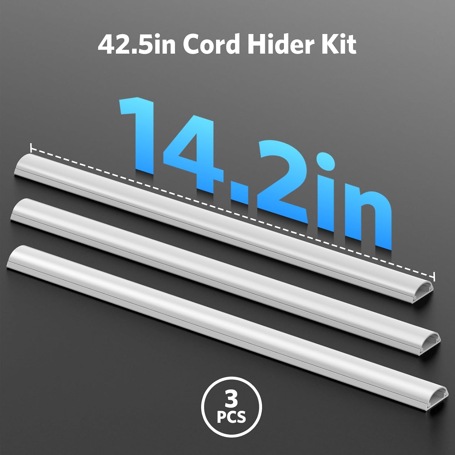 42.5 Inch White Adhesive Half Round Cord Cover for 1-2 Wires, 3 Pack 14.2 Inch Lengths - Image 6