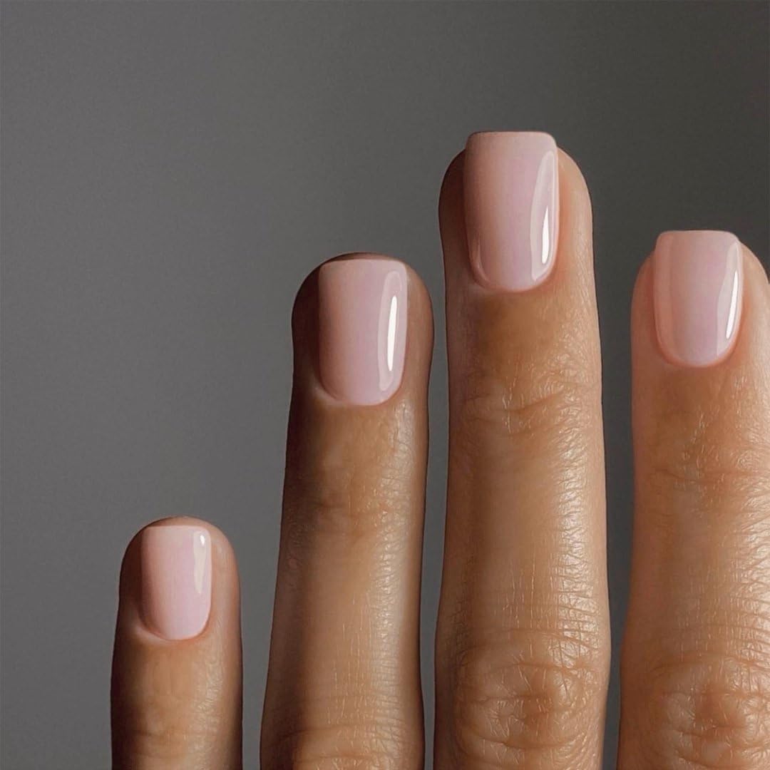 48Pcs Nude Pink Press on Nails Short Square Fake Nails, Glue on Gel Nails Press ons, Acrylic Nail Stick on False Nail for Women, Natural Handmade Thick Extra Short Nail Small Petite