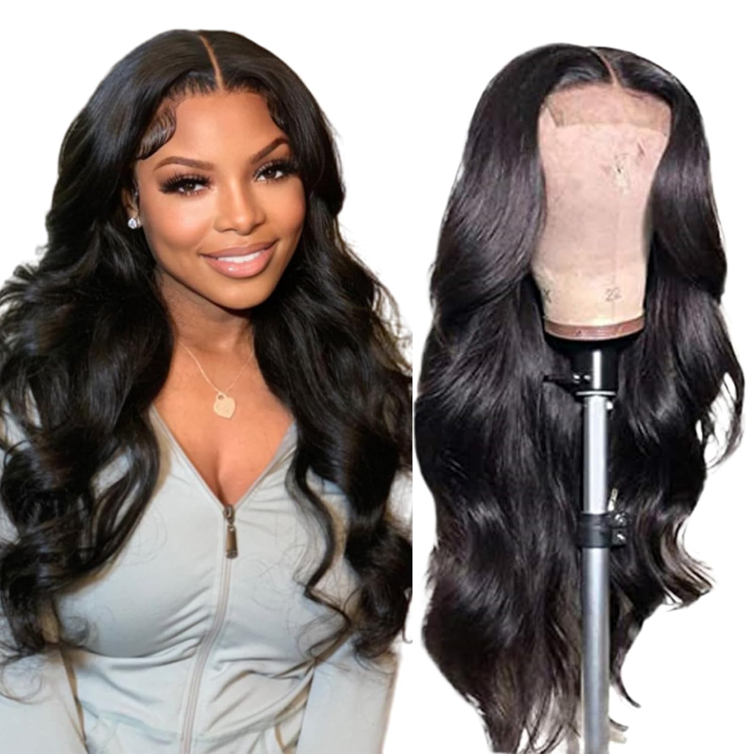 4x4 Lace Front Wigs Human Hair Pre Plucked with Baby Hair 150% Density 20 Inch Body Wave Brazilian Virgin Frontal Human Hair Wigs 4x4 Glueless HD Lace Closure Wig Human Hair for Women