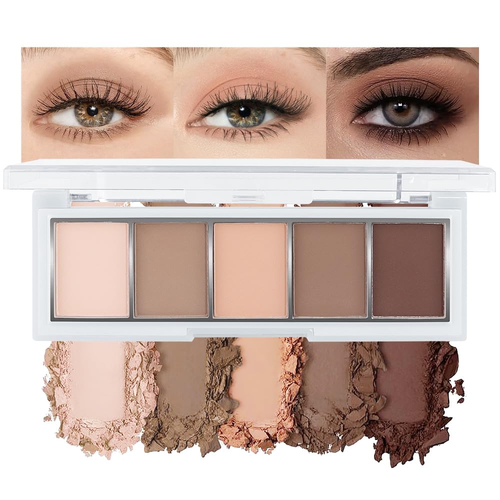 5 Color Eye Shadow Palette Makeup, Nude Cold Brown Dark Brown, Velvety Matte Finish, Highly Pigmented Make up Eyeshadow Palette, Long Lasting Waterproof, Neutral Daily Eye Makeup 01#