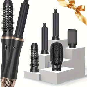 5 in 1 Blow Dryer Brush, Negative Ion Blow Out Brush Dryer Hair Dryer, Hot Air Styler Set Auto Wrap Curlers & Straightener & Volumizer Pro Kit, Portable Multi Styler Air Curler Hair Tools (Black)