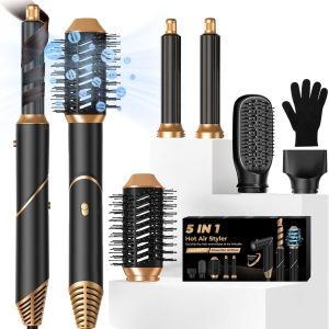 5 in 1 Blow Dryer Brush,Hair Dryer Brush with Detachable Air Styler,Negative Ionic Magic Hair Styler,Hot Air Brush for Women Volumizer,Straightener,Drying
