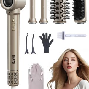 5 in 1 Hair Styler & Hair Dryer Brush, 110,000 RPM High-Speed Airwrap with Negative Ions for Frizz-Free Styling Fast Drying Curling Straightening Volumizing, Auto Wrap Hot Air Styler