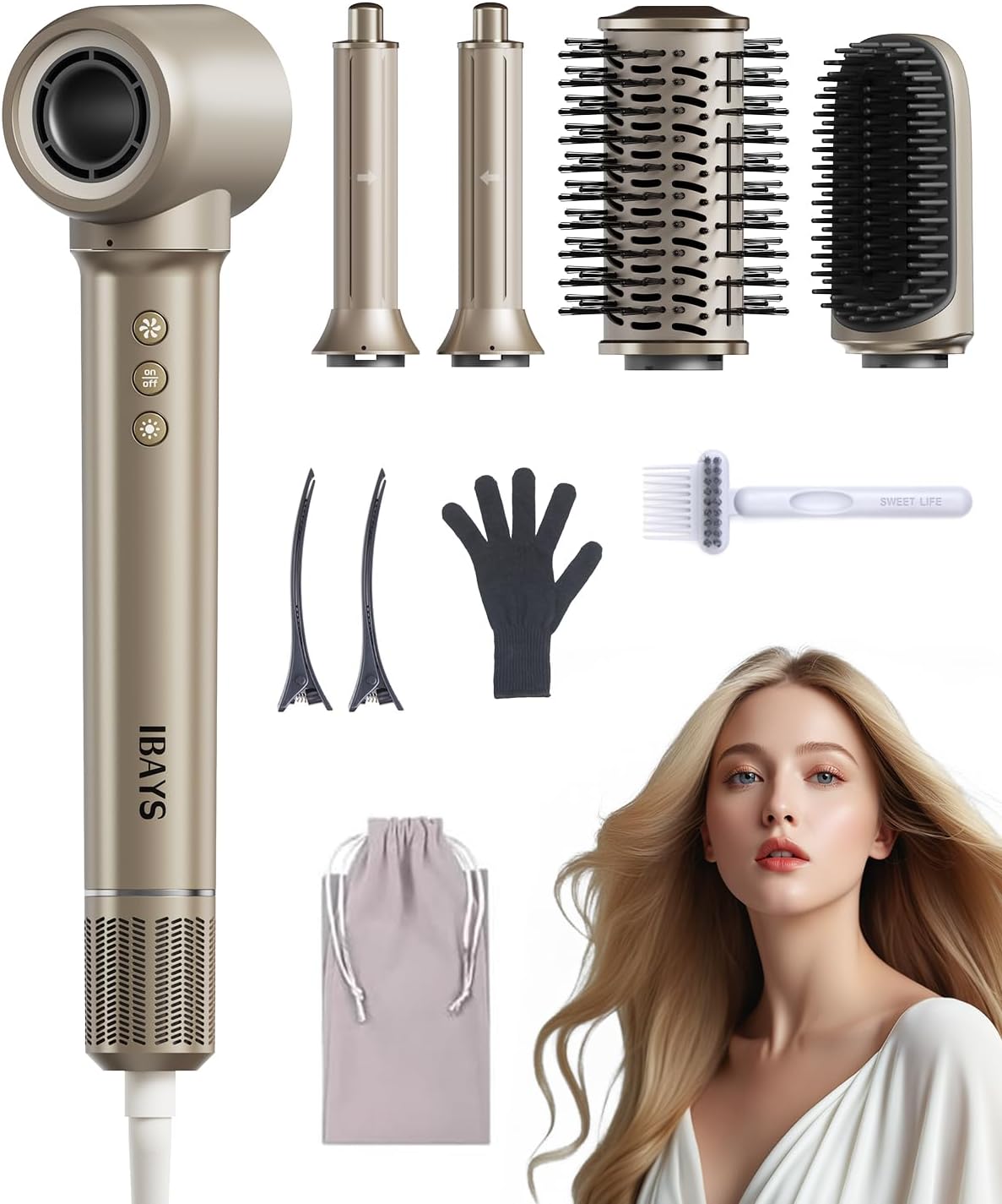 5 in 1 Hair Styler & Hair Dryer Brush, 110,000 RPM High-Speed Airwrap with Negative Ions for Frizz-Free Styling Fast Drying Curling Straightening Volumizing, Auto Wrap Hot Air Styler