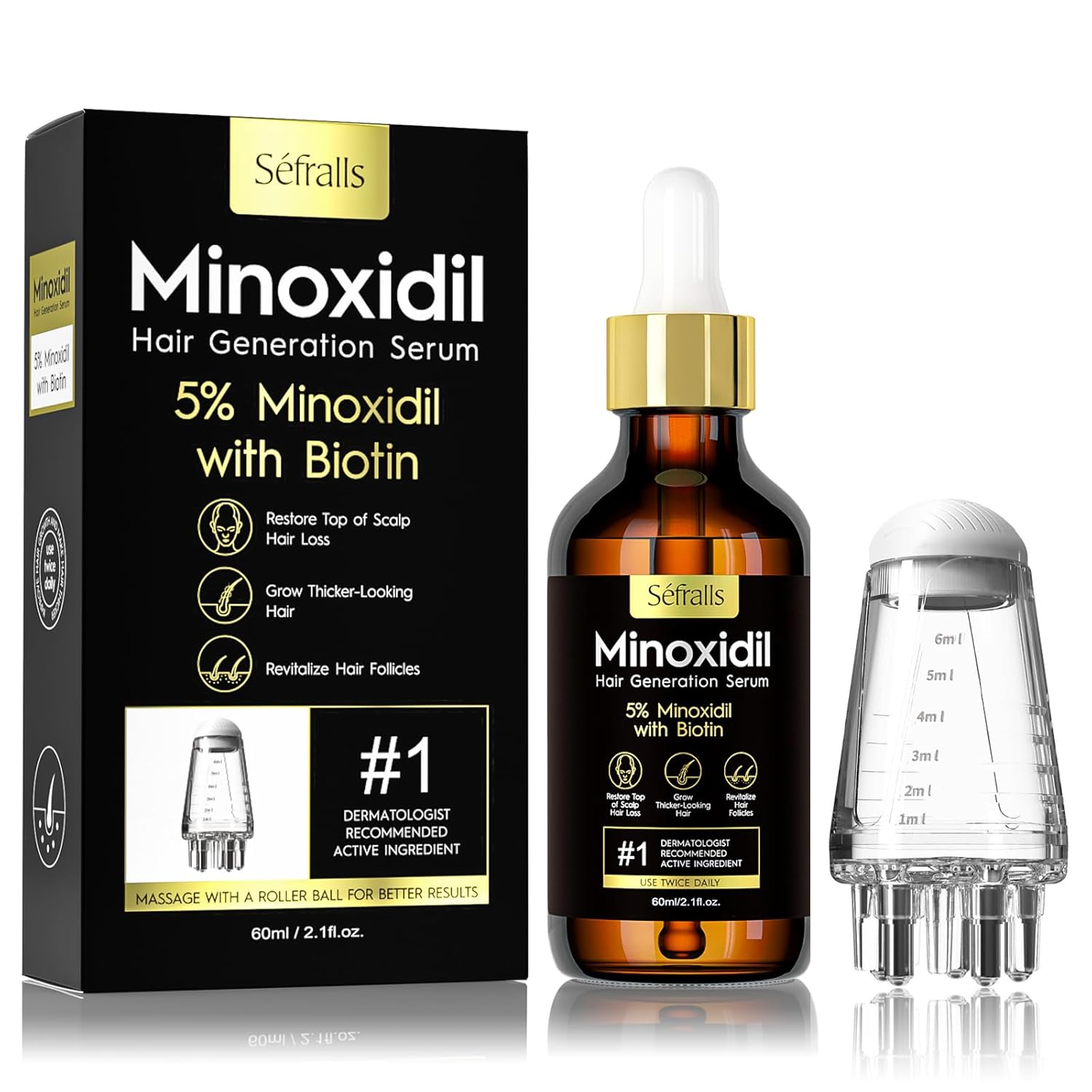 5% Minoxidil Hair Growth Oil for Men & Women Kit - Extra Strength Regrowth Serum, Topical Hair Loss Treatment Serum, Thicker, Healthier Hair & Beard Growth Kit, 2.11 fl.oz