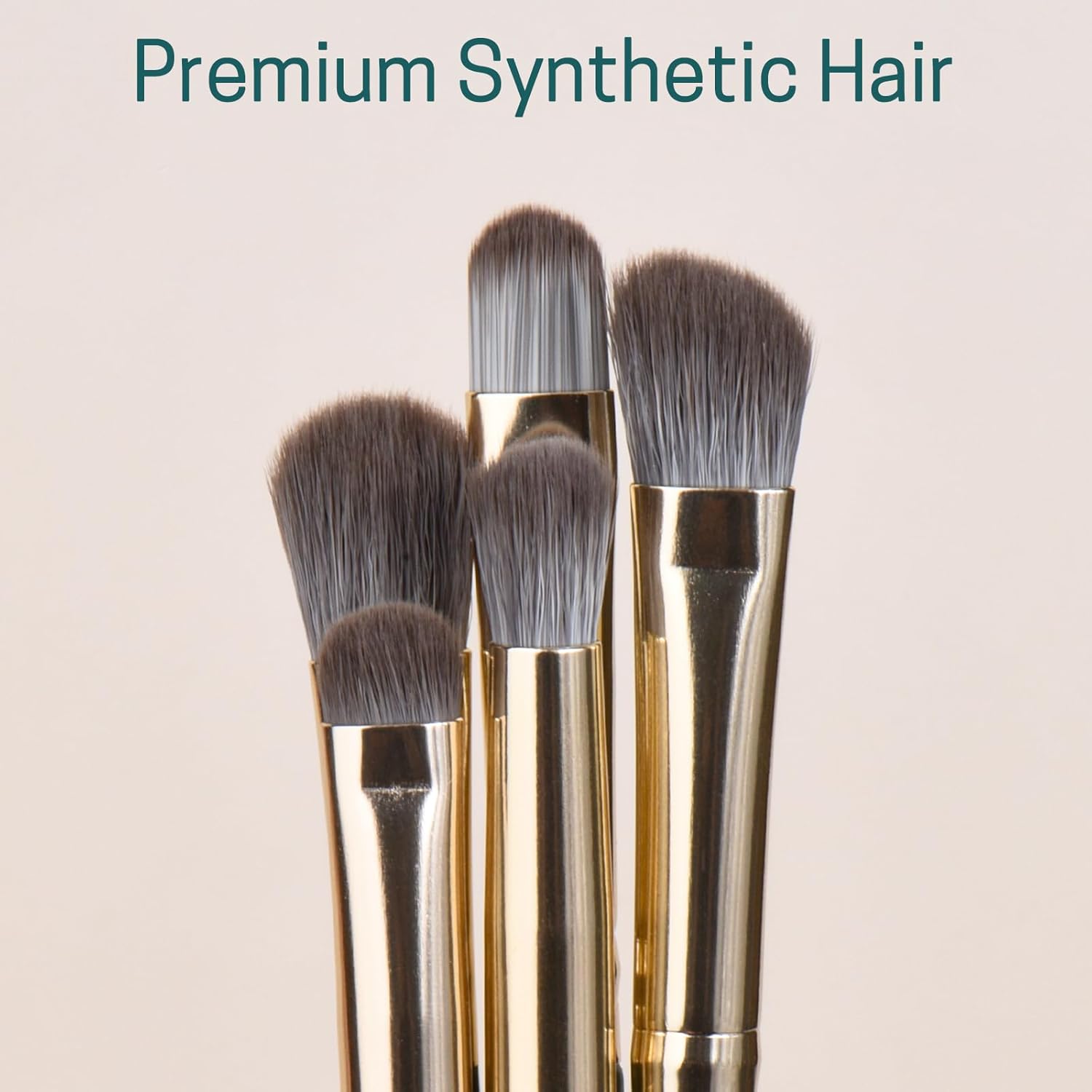 5 Piece Green Makeup Brush Set with Case for Eyeshadow Blending Eyeliner Eyebrow - Image 4