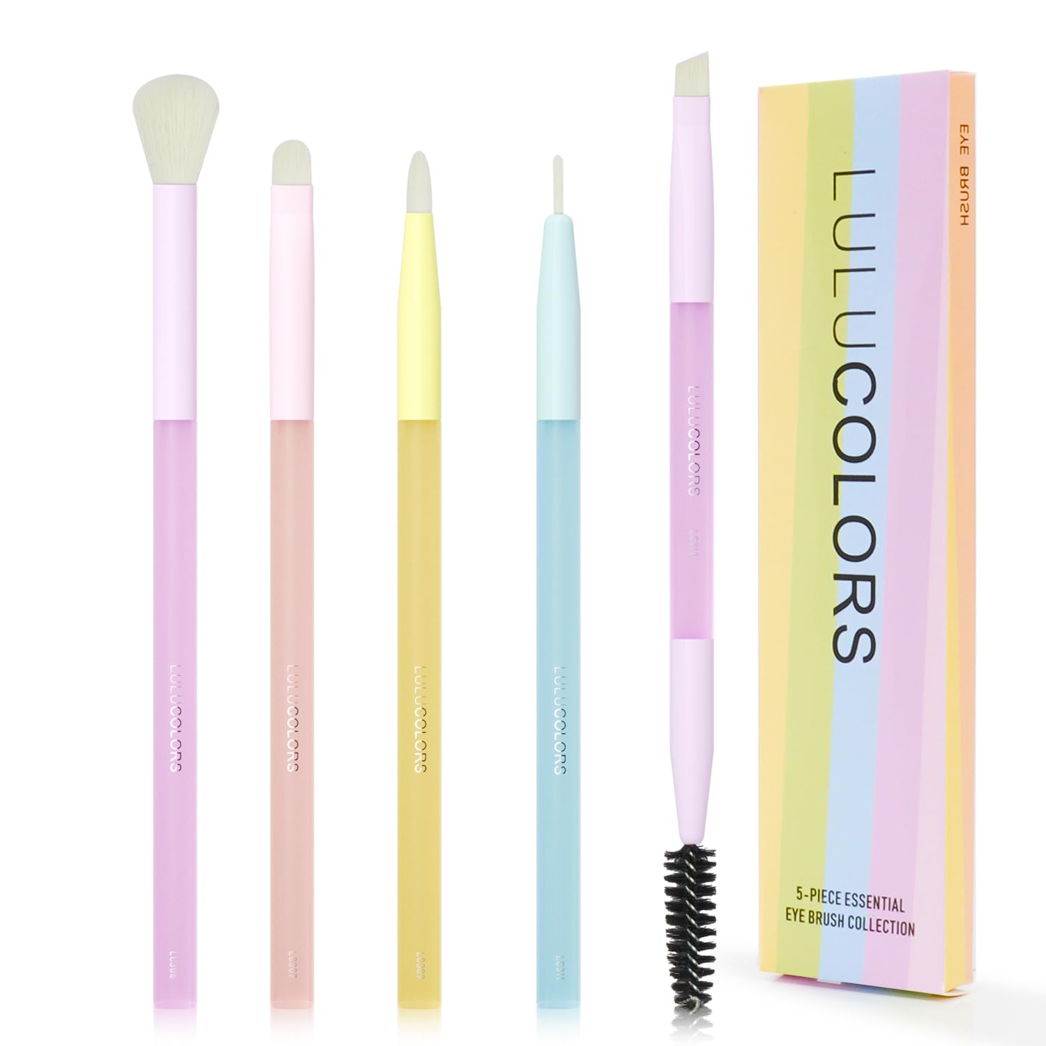 5-Piece Eye Makeup Brush Set - Soft and Rainbow Eyeshadow Blending, Detailing, Concealing, and Eyebrow Brushes-Themed, Comfortable Rubberized Handles - Ideal for Beginners & Professionals