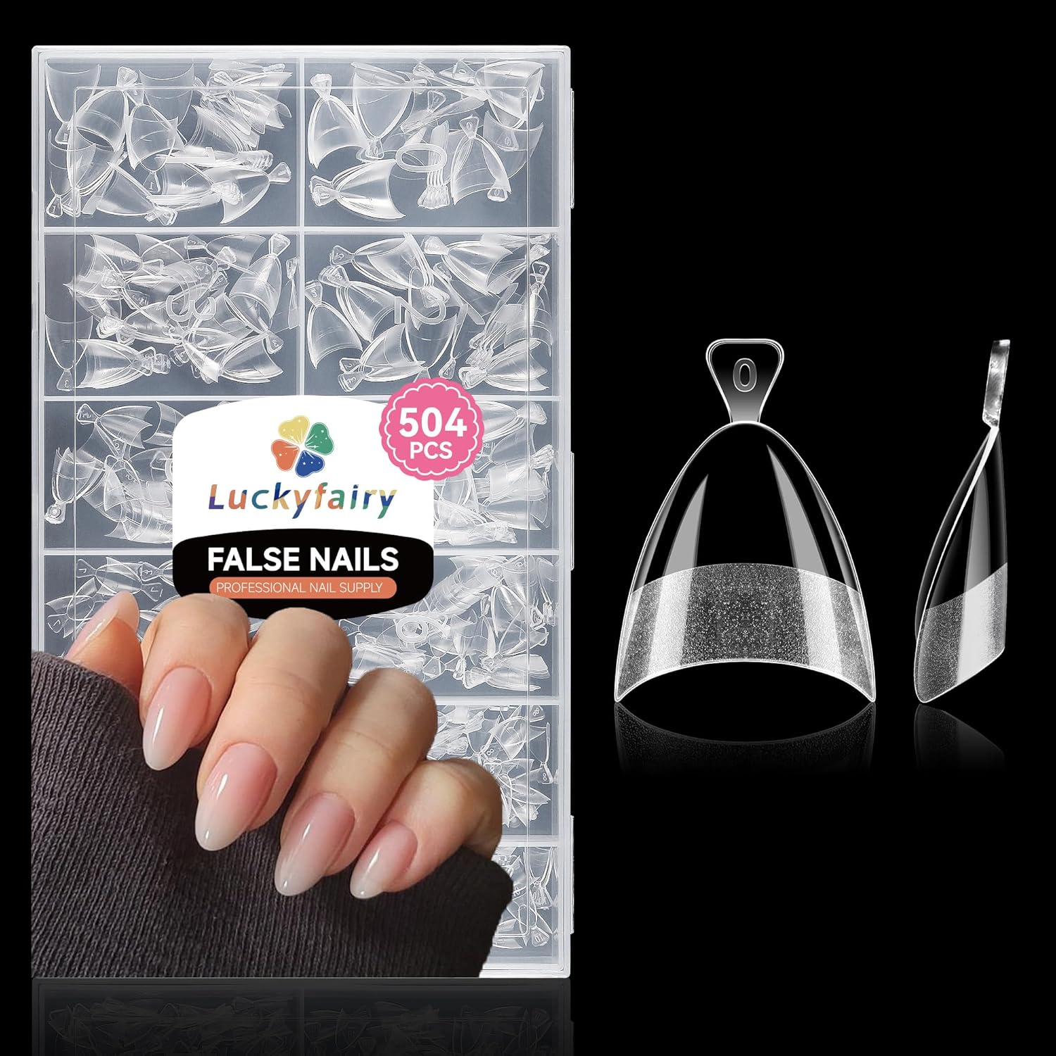 504PCS Short Almond Nail Tips,12 Sizes Pre-etched Half Cover Fake Nails Tips, Half-matte Clear Soft Natural Extra Short Nails Acrylic Press On Gel Nail Extensions for Manicure Art DIY Salon