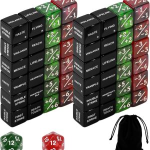 50PCS MTG Keywords Life Counters Dice Set, Abilities Creature Stats Buff MTG Tokens Plus 1 D6 Dice for Magic Card, Compatible with CCG TCG Card Gaming Accessories