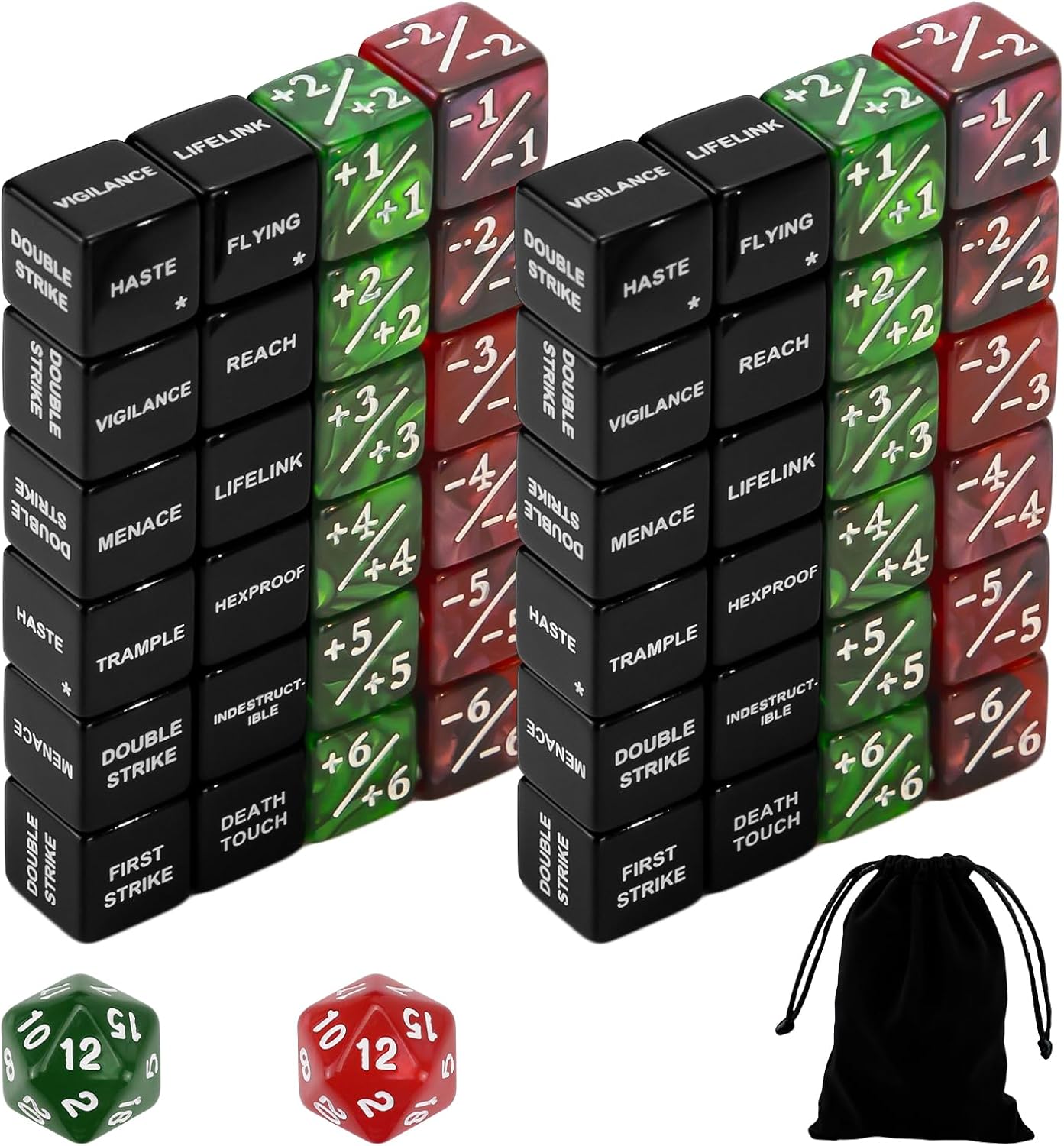 50PCS MTG Keywords Life Counters Dice Set, Abilities Creature Stats Buff MTG Tokens Plus 1 D6 Dice for Magic Card, Compatible with CCG TCG Card Gaming Accessories