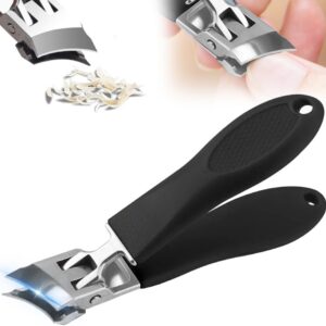 Wide Jaw Opening Anti-Splash Slanted Nail Clipper, Fingernail and Toenail Clippers Clippers for Ingrown Nails, Curved Toenail Clippers for Thick Nails, Household Slanted Nail Clippers (Black)