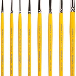 KINGART B-087 Premium 8 pc. Gold Grip 7950 Series Round Artist Brush Set, White Nylon Synthetic Hair for Face Painting, Fabric, Ceramics, Short Handle, 8 Sizes: 0, 1, 2, 3, 4, 5, 6, 8