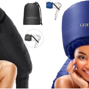Large Hooded Hair Dryer Bonnet w/Integrated Headband - Reduces Heat Exposure Around Ears & Neck - Enhanced Size for Use with Rollers, Speeds Up Drying Time, Safe Deep Conditioning at Home, Adjustable