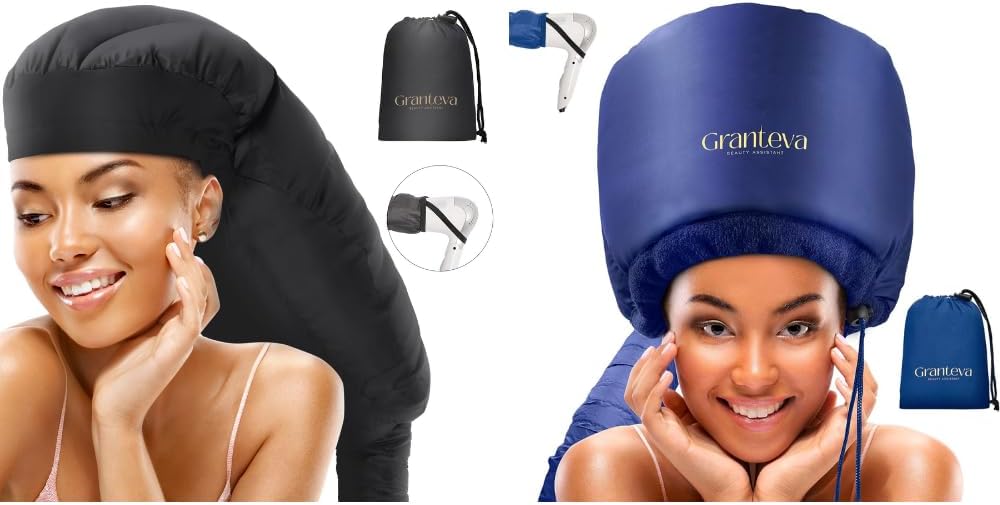 Large Hooded Hair Dryer Bonnet w/Integrated Headband - Reduces Heat Exposure Around Ears & Neck - Enhanced Size for Use with Rollers, Speeds Up Drying Time, Safe Deep Conditioning at Home, Adjustable
