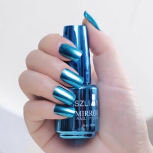 Nail Polish Metallic Mirror Effect Metal Long-Lasting Quick Dry Nail Lacquers, Shiny Chrome DIY Manicure (10#, 18ml)