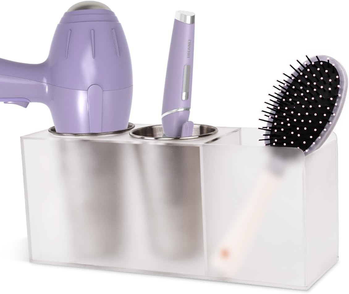 Hair Tool Organizer, Acrylic Hair Dryer Holder Wall Mounted for Blow Dryer, Hot Tools Organizer for Curling Iron/Hair Styling Tools/Flat Iron, Hair Dryer Storage for Bathroom Vanity Cabinet Countertop
