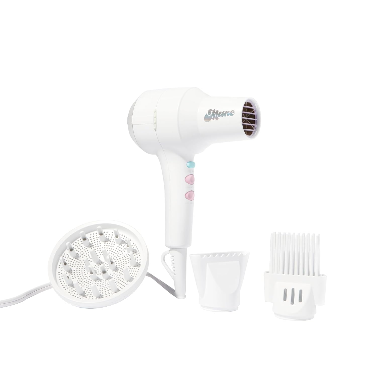 Mane Ionic Compact Hair Dryer - 4-Piece Blow Dryer with Diffuser, Wide Tooth Comb & Nozzle - Designed with Ionic Technology to Help Seal the Cuticle, Reduce Frizzy Hair & Decrease Drying Time