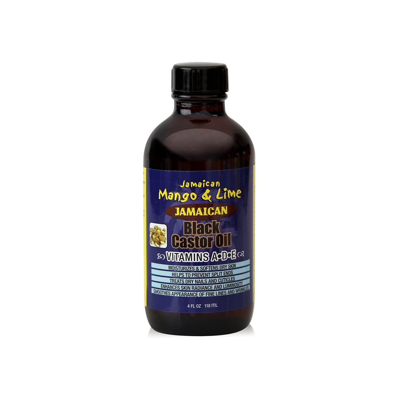Jamaican Mango & Lime Vitamins A-D-E Black Castor Oil, 4 Fl Oz.