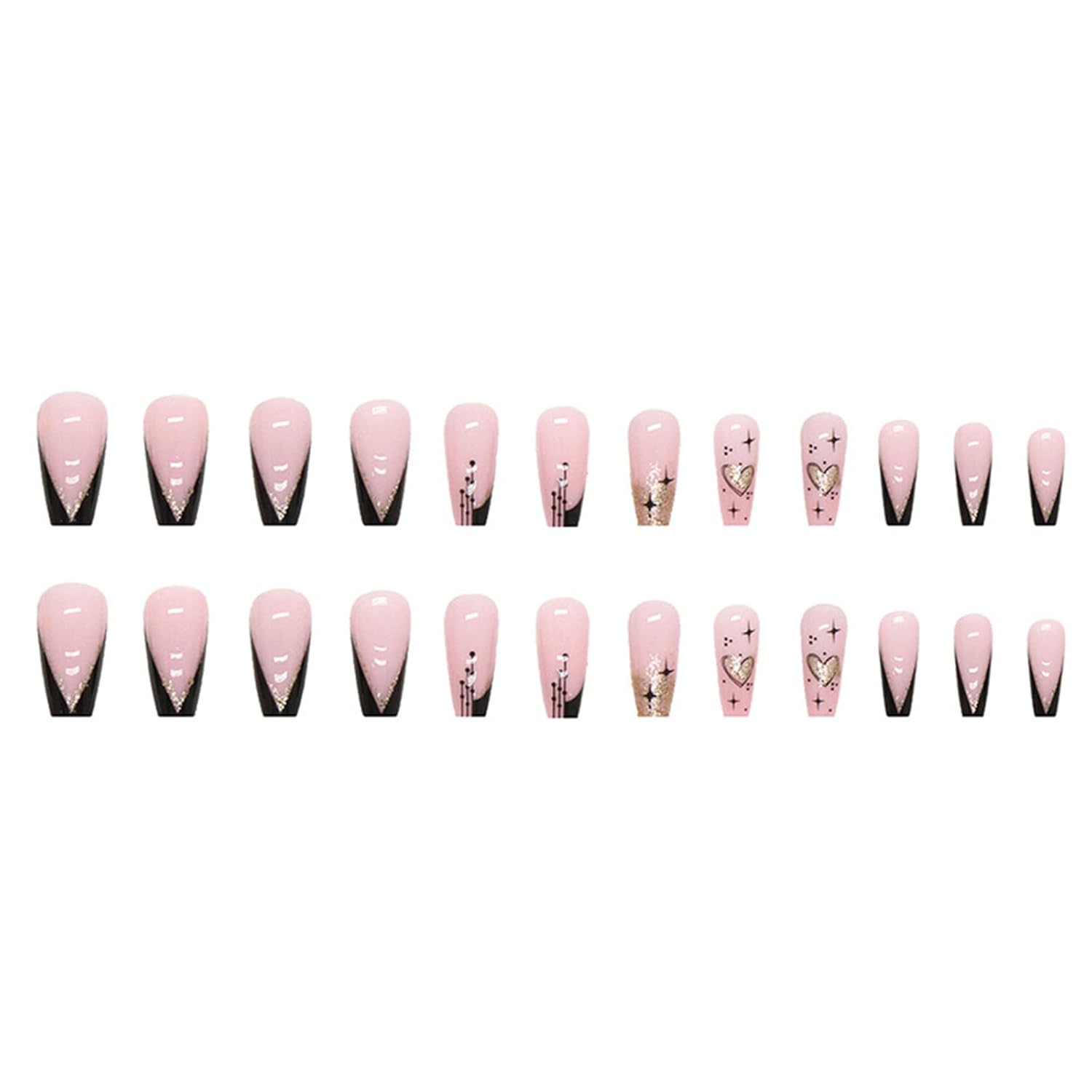 24 Piece Medium Square Press-On Nails Set Glitter Black Pink Nude - Image 4