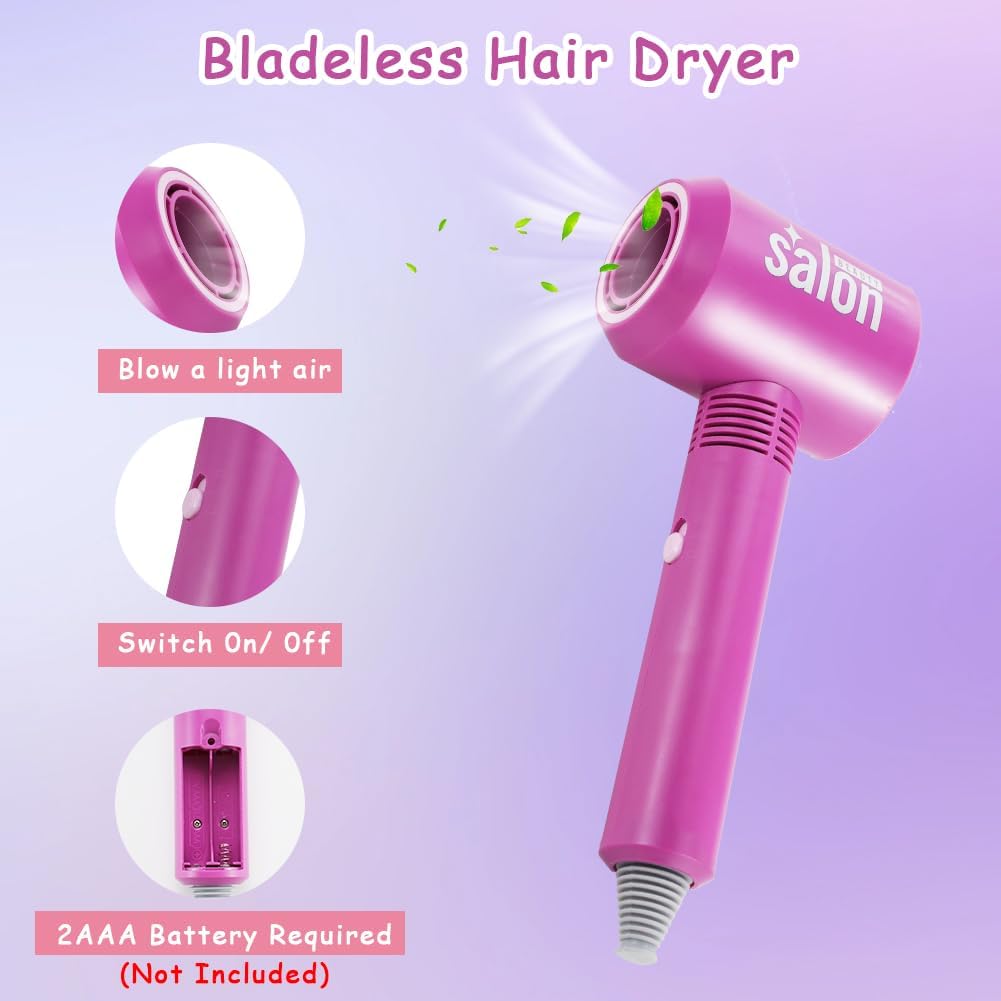 15-Piece Kids Beauty Salon Toy Set with Pretend Blow Dryer and Styling Accessories - Image 3