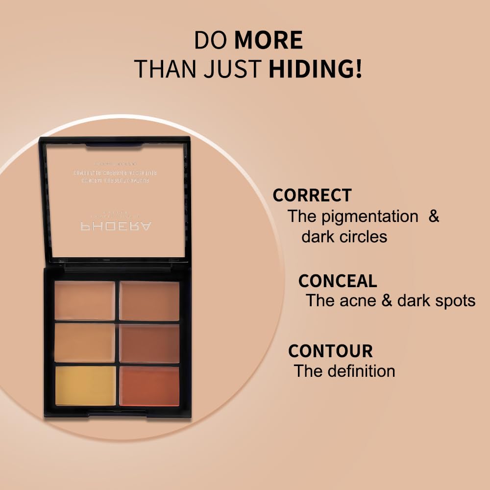 PHOERA Full Coverage Concealer Palette for Face Contouring Color Correction 03 Deep - Image 7