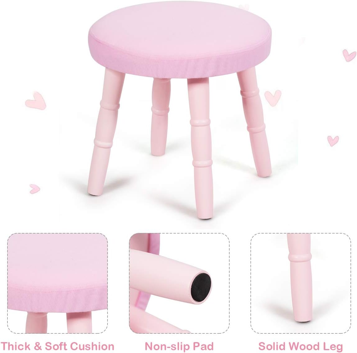 Costzon Kids Vanity Set with Cushioned Stool, Large Drawer and Crown Mirror in Pink - Image 5
