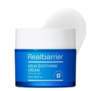 Real Barrier Aqua Soothing Cream 1.7 Fl.Oz. 50ml Hyaluronic Acid Facial Cream| Redness Relief Face Cream for Sensitive Skin | Face Moisturizer for Dry Skin| Calming Chamomile Extract| Korean Skincare