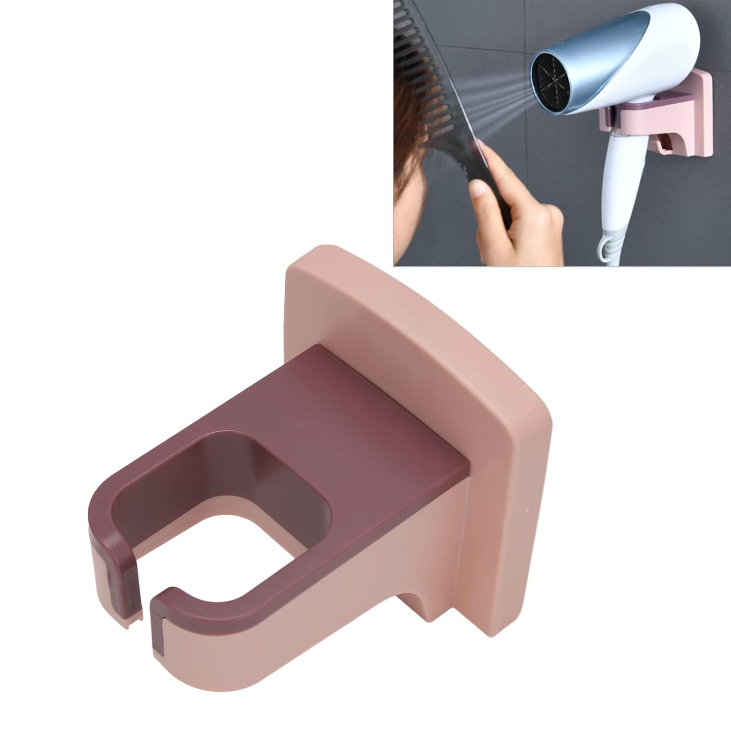 Pink Wall Mounted Hair Dryer Holder with Self Adhesive, Bathroom Organizer for Home and Salon - Image 2