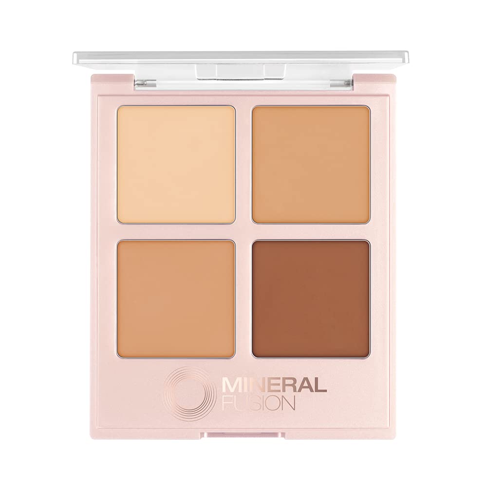 Mineral Fusion Makeup Concealer Palette Quad, 4 Warm to Deep Shades, .35 Oz, Decadence, Cream Contour Palette with Vitamin E & C, Blendable Concealer for Dark Circles, Flaws & Blemishes