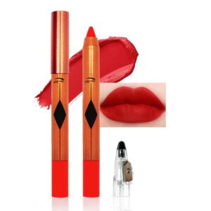Orange Red Matte Lipstick Pencil for Women Lip Liner and Lip Stain, Long Lasting Waterproof labiales mate 24 horas, originales pintalabios permanente 24 horas with Sharpener Easy to Apply Shade 507
