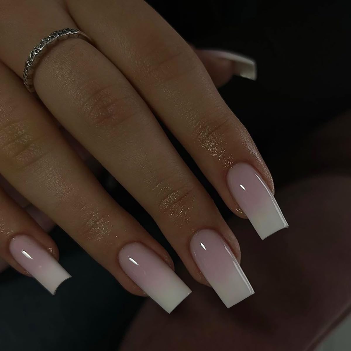 KQueenest 24 Pcs Long Square Ombre Pink Gradient French Press On Nails Set - Image 2