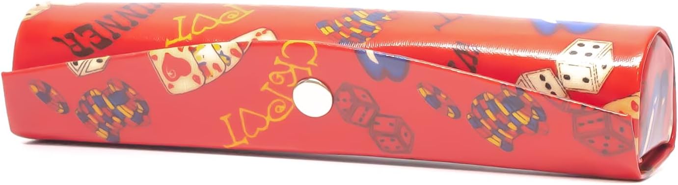 4160 Travel Cosmetic Double Lipstick Case Holder with Mirror Red Casino Design Button Closure Makeup Bag Storage 6.25"x1.25"