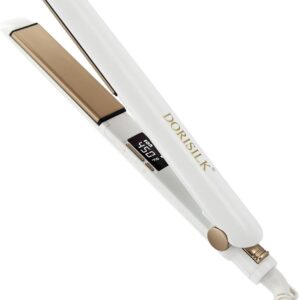 DORISILK Ceramic Flat Iron 450 Degrees, Hair Straightener and Curler 2 in 1, 30s Fast Heat Straightening Iron for Hair, Dual Voltage Hair Iron 1 Inch Salon Control Temp Gift for Women Girls, White