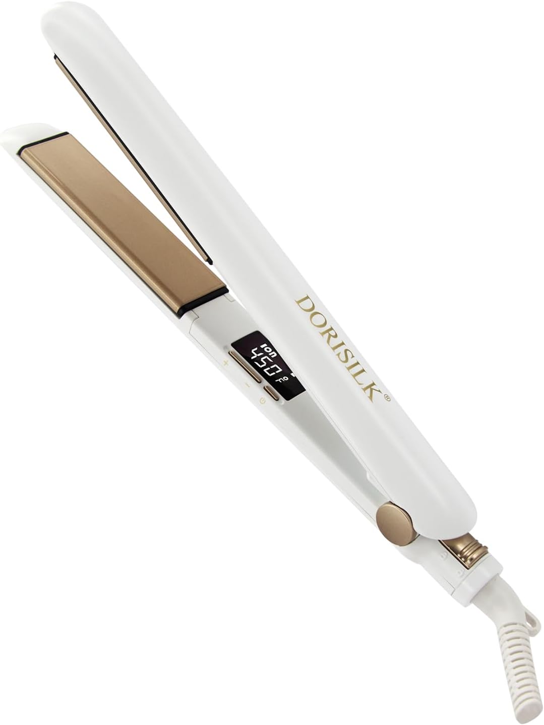 DORISILK Ceramic Flat Iron 450 Degrees, Hair Straightener and Curler 2 in 1, 30s Fast Heat Straightening Iron for Hair, Dual Voltage Hair Iron 1 Inch Salon Control Temp Gift for Women Girls, White