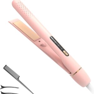 Hair Straightener Flat Iron, Pink 2 in 1 Hair Straightener and Curler, Fast Heating, Tourmaline Ceramic Negative Ion Hair Styler, Automatic Break in 60 Minutes, Smooths and Shines Hair