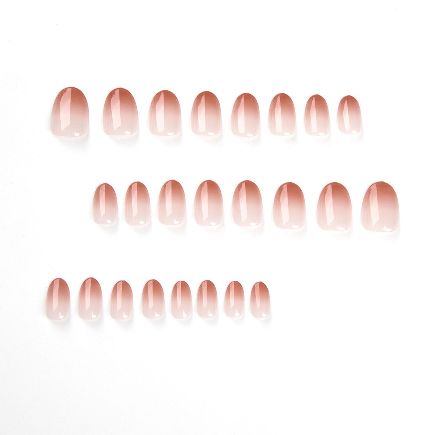 Short Oval Pink & White Ombre Glossy Acrylic Press On Nails Translucent 24 Count - Image 5